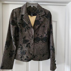 Heart Moon Star Women's Lined 3 Button Collared Jacket Sz MED Black Beige Tweed